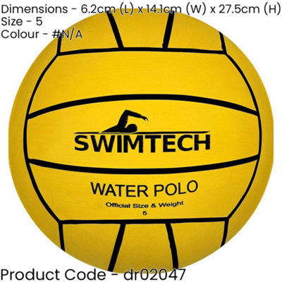 Size 5 Official Premium Rubber Water Polo Ball - Rough Wet Grip Yellow Pool Ball
