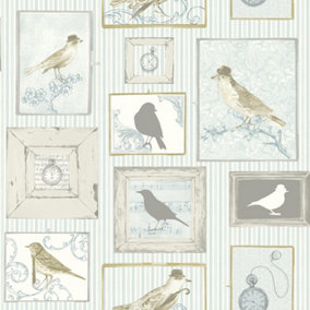 SK Filson Aqua Framed Birds Wallpaper