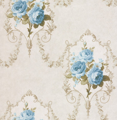 SK Filson Beige & Blue Floral Wallpaper