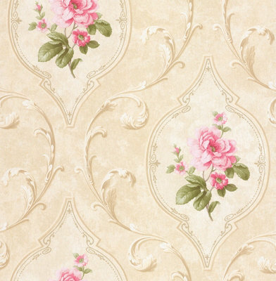 SK Filson Beige & Pink Floral Wallpaper