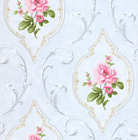 SK Filson Blue & Pink Floral Wallpaper