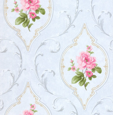 SK Filson Blue & Pink Floral Wallpaper