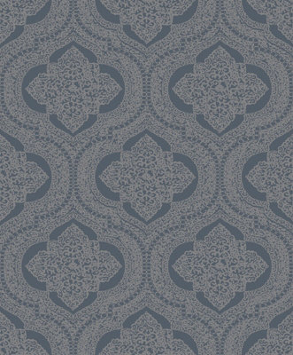 SK Filson Dark Blue Damask Wallpaper