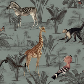 SK Filson Green Vintage Zoo Wallpaper