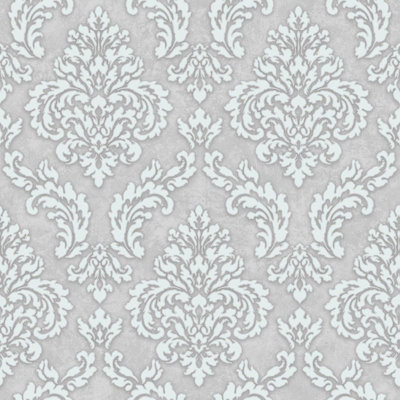 SK Filson Light Grey Sahara Damask Wallpaper