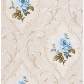 SK Filson Stone & Blue Floral Wallpaper