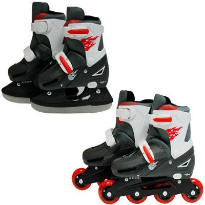 SK8 Zone Boys Red 2in1 Adjustable Roller Blades Inline Skates Ice