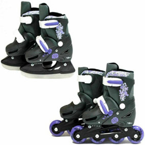 Sk8 Zone Girls Purple 2in1 Adjustable Roller Blades Inline Skates Ice Skating Medium 13-3 (31-34 EU)