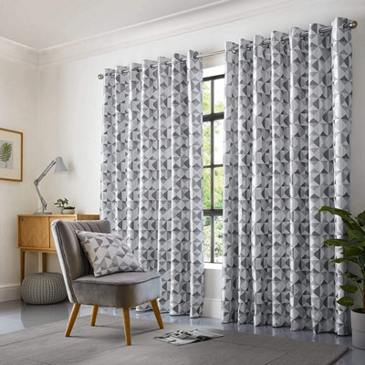 Skandi Geometric Jacquard Fully Lined Eyelet Curtains | DIY at B&Q