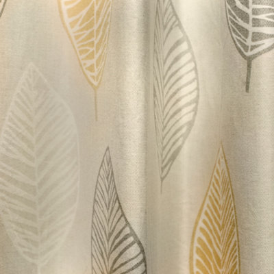 Skandi Leaf 100% Cotton Botanical Print Pair of Eyelet Curtains