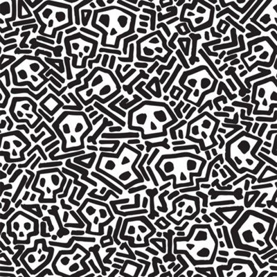 Floral Skulls Wallpaper in Monochrome