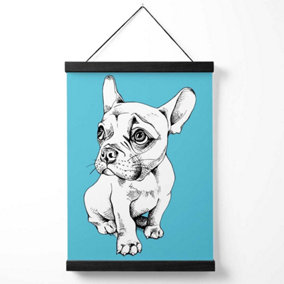 Sketch French Bulldog on Bright Blue Medium Poster with Black Hanger