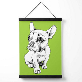 Sketch French Bulldog on Bright Green Medium Poster with Black Hanger