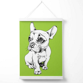 Sketch French Bulldog on Bright Green Poster with Hanger / 33cm / White