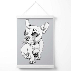 Sketch French Bulldog on Light Grey Poster with Hanger / 33cm / White