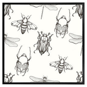 Sketch of scarab beetle, may bug, bee and dragonfly (Picutre Frame) / 16x16" / Brown