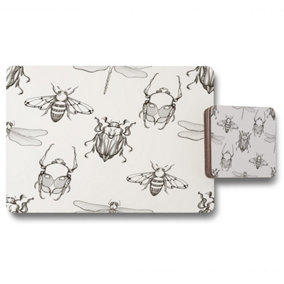 Sketch of Scarab Beetle, May bug, Bee and Dragonfly (Placemat & Coaster Set) / Default Title