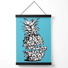 Sketch Pineapple on Bright Blue Medium Poster with Black Hanger