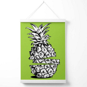 Sketch Pineapple on Bright Green Poster with Hanger / 33cm / White