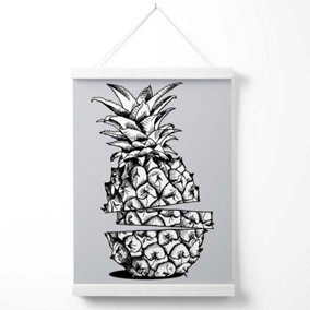 Sketch Pineapple on Light Grey Poster with Hanger / 33cm / White