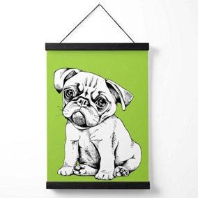 Sketch Pug Dog on Bright Green Medium Poster with Black Hanger