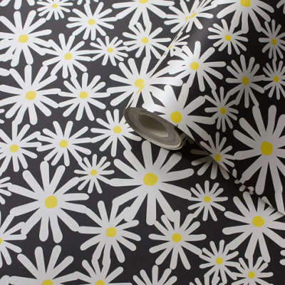 Skinny Dip Black Floral Mica effect Embossed Wallpaper