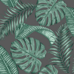 Skinny Dip Green Floral Pearl effect Embossed Wallpaper