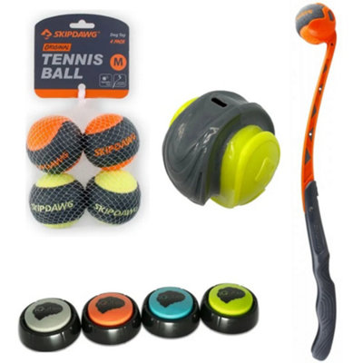 Skipdawg Dog Play Toy High Bounce Tennis Ball Whistling Ball Portable Ball Launcher and Iquties Buzzers DIY at B Q