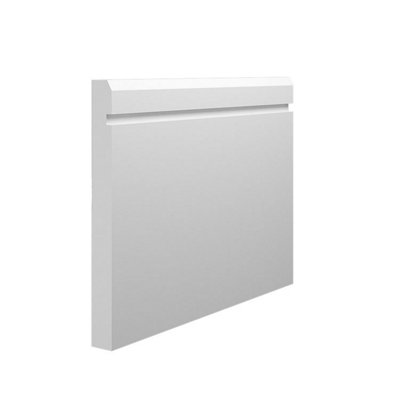 Skirting World Grooved 1 Chamfered MDF Skirting Board - 220mm x 15mm x 4200mm, Primed, No Rebate