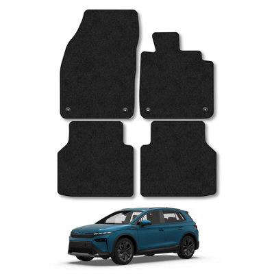 Custom Fit Carpet Floor Mats For Skoda Citigo (2012+) – Black With Red Trim – Front & Rear, Includes Clips
