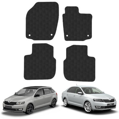 Skoda Rapid 2012-2019 Car Floor Mats Rubber Tailored Fit Heavy-Duty Set - Black