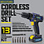 Skotek 18V Cordless Drill and Screwdriver Set 13 Piece Kit Li-ion Battery Included