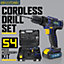 Skotek Cordless Drill Driver 18V/20V Li-Ion 54Pc Drill Bit Accessory Kit Carry Case Battery & Charger Included