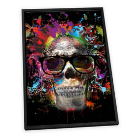 Skull Sunglasses Graffiti CANVAS FLOATER FRAME Wall Art Print Picture Black Frame (H)30cm x (W)20cm