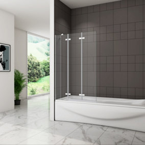 SKY Bathroom 1000x1400mm Hinged 3 Fold Folding Shower Bath Screen Safety Tempered Glass Panel