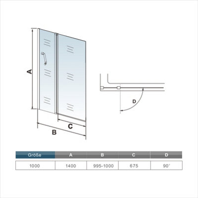 SKY Bathroom 1000x1400mm Pivot Bath Shower Screen Tempered Glass Door Panel