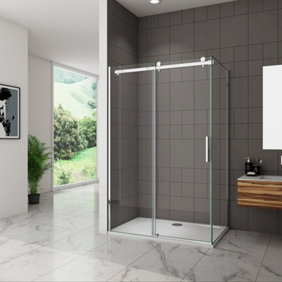 SKY Bathroom 1400x1950mm Frameless Sliding Shower Enclosure Door and ...