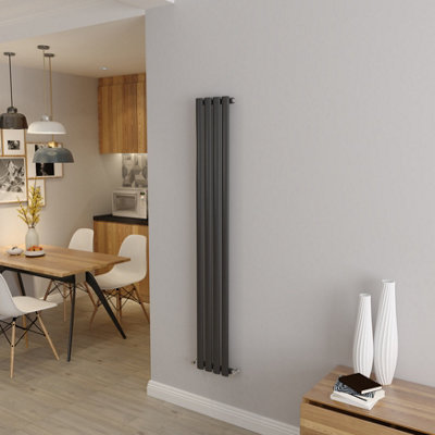 SKY BATHROOM 1600x236mm Single Anthracite High Heat Output Oval Column ...