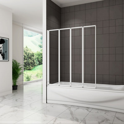 SKY Bathroom 4 Fold Folding Pivot Shower 900x1400 Bath Screen Glass ...