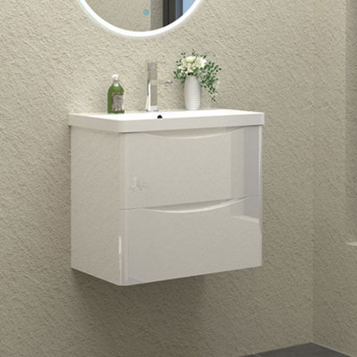 SKY BATHROOM 600mm Wall Hung Bathroom Vanity Units With Basin Gloss ...