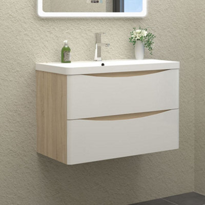 SKY BATHROOM 800mm Wall Hung Bathroom Vanity Units With Basin Matte ...