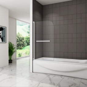 SKY Bathroom 800x1400mm Pivot Bath Shower Screen 5mm Tempered Glass Door Panel With Towel Rail