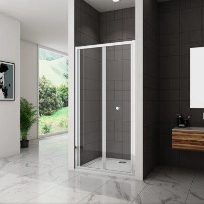 SKY Bathroom 900x1900mm Bifold Shower Enclosure Tempered Glass Screen ...