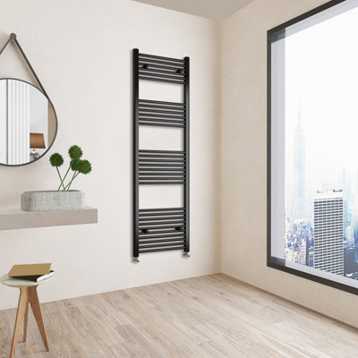 Sky Bathroom Black 1800x600mm Straight Heating Radiator With Angled ...