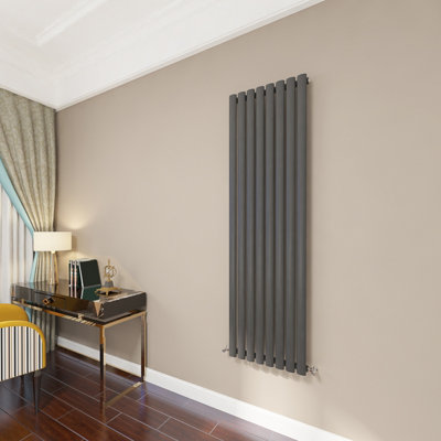 Sorrento Midnight Black Vertical Oval Designer Radiator 1600x472mm Double Panel 4468 BTU - Better Bathrooms - View #5