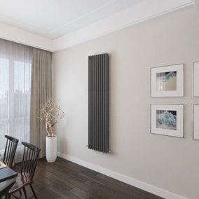 SKY BATHROOM Central Heating Cast Iron 3 Column 1800x470mm Anthracite Radiator With Angle Valves