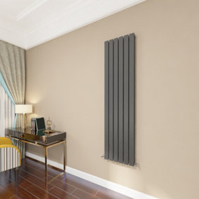 SKY BATHROOM Central Heating Flat Panel 1600x408mm Anthracite Double Radiator With Angle Valves
