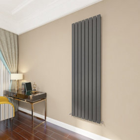 SKY BATHROOM Central Heating Flat Panel 1800x544mm Anthracite Double Radiator With Angle Valves