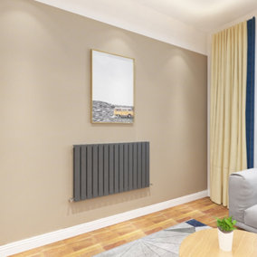 SKY BATHROOM Central Heating Flat Panel 600x1020mm Anthracite Double Radiator With Angle Valves