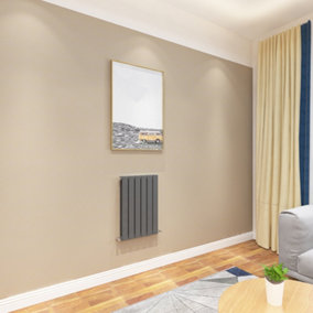 SKY BATHROOM Central Heating Flat Panel 600x408mm Anthracite Double Radiator With Angle Valves